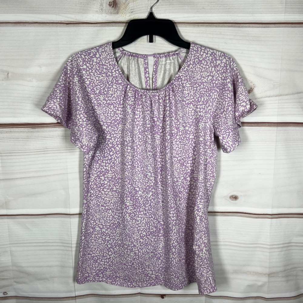 Amazon Essentials Flutter Sleeve Top Womens M Purple Animal Print Flutter Sleeve
